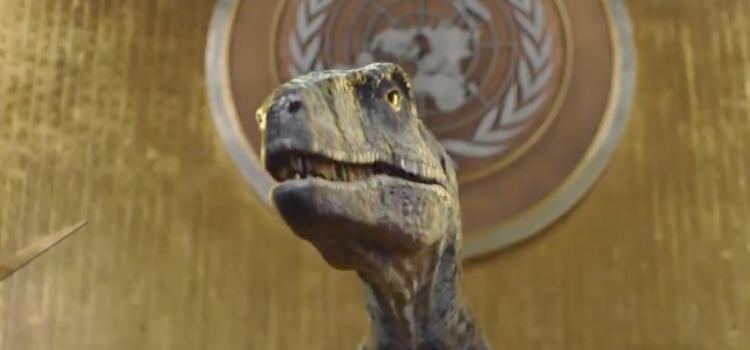 Dino the UN climate change lecturing dinasour